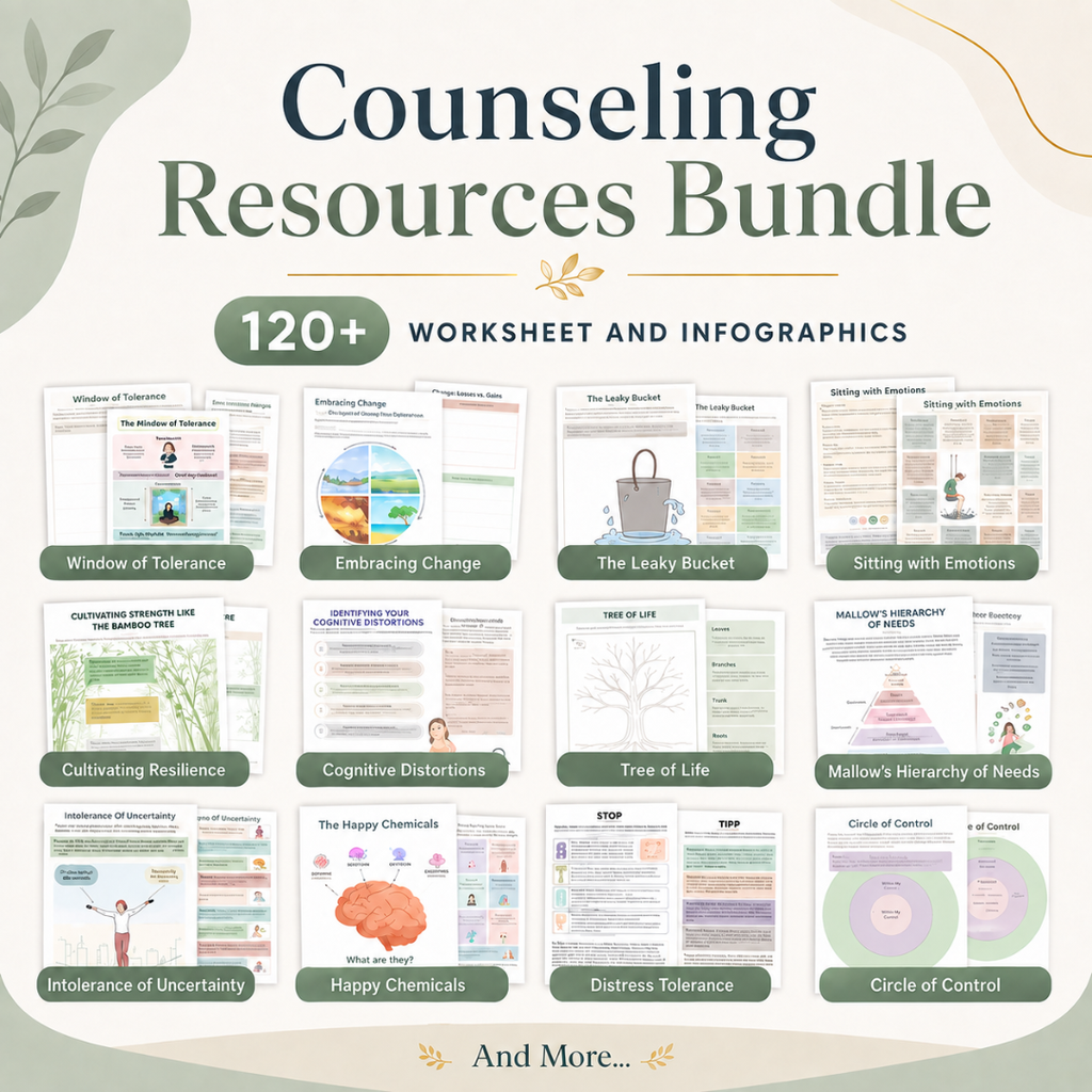 Counseling Worksheets Bundle, Printable Therapy Resources For Therapists