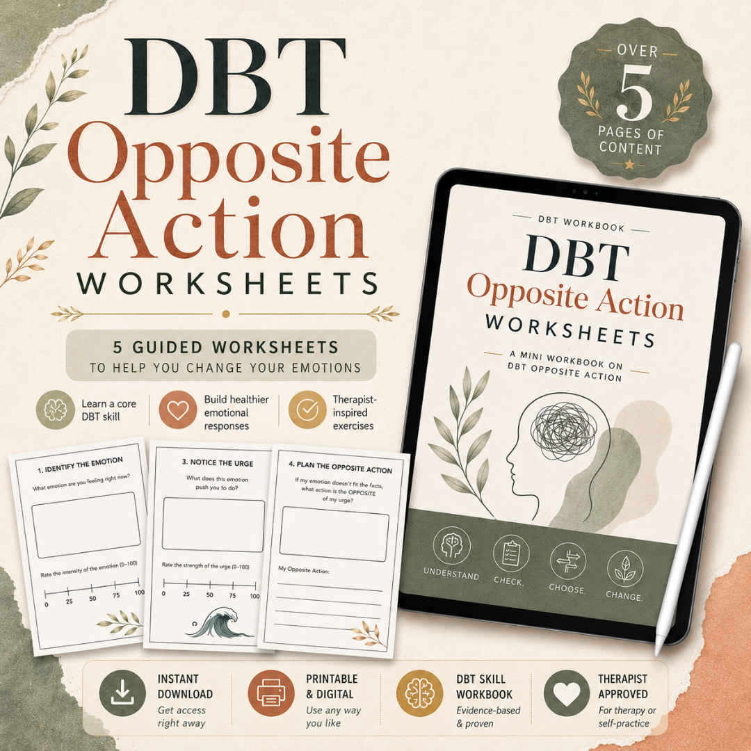 DBT Opposite Action Worksheet, Printable Skill For Adults And Teens
