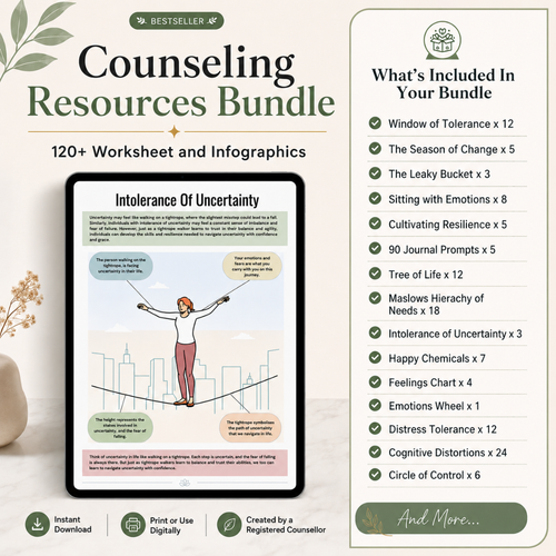Counseling Worksheets Bundle, Printable Therapy Resources For Therapists