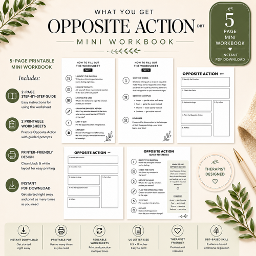 DBT Opposite Action Worksheet, Printable Skill For Adults And Teens