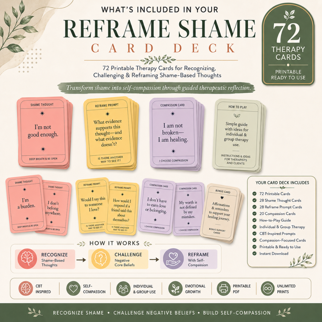 Shame Reframe Card Game, Trauma Therapy Tool For PTSD