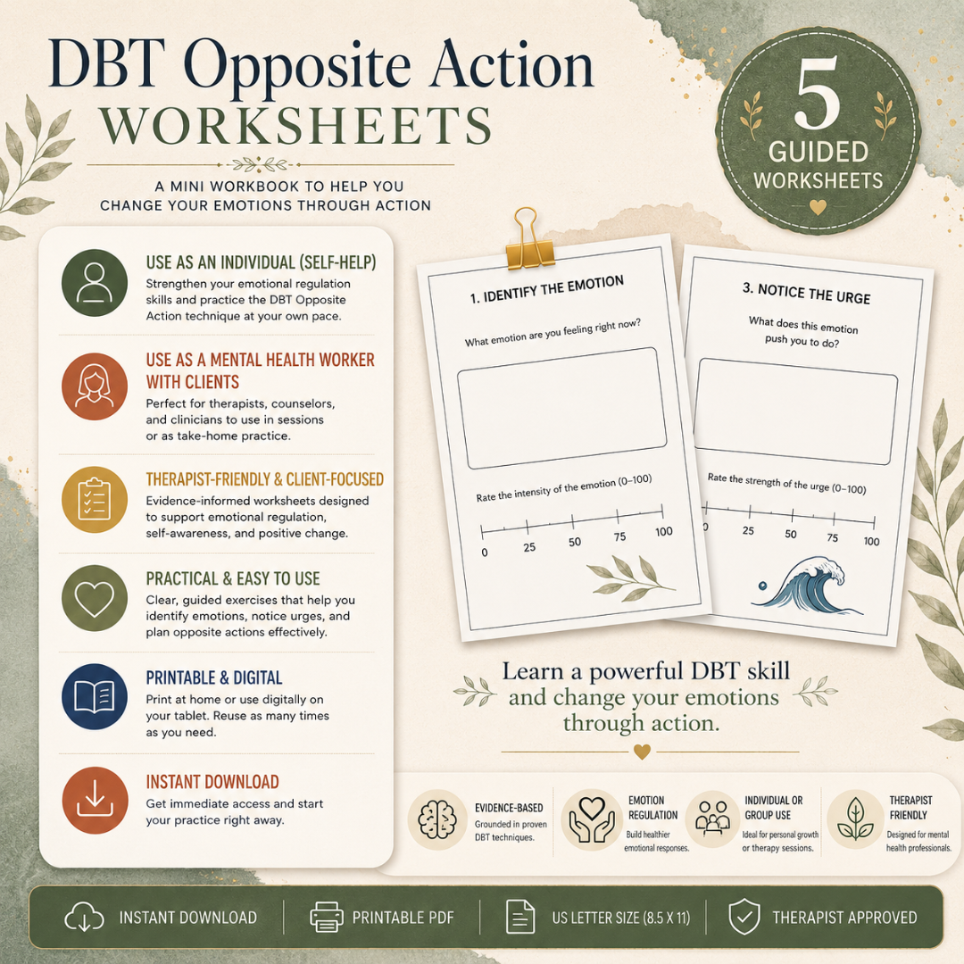 DBT Opposite Action Worksheet, Printable Skill For Adults And Teens