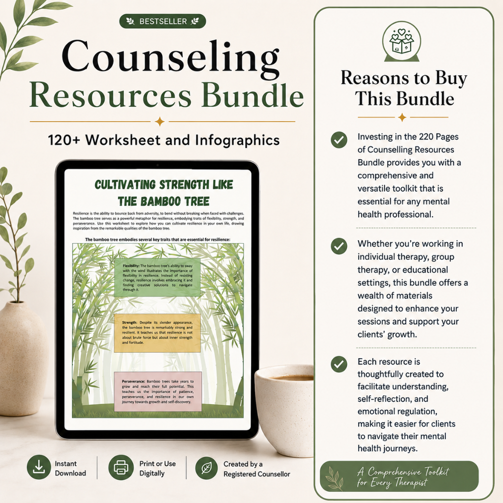 Counseling Worksheets Bundle, Printable Therapy Resources For Therapists