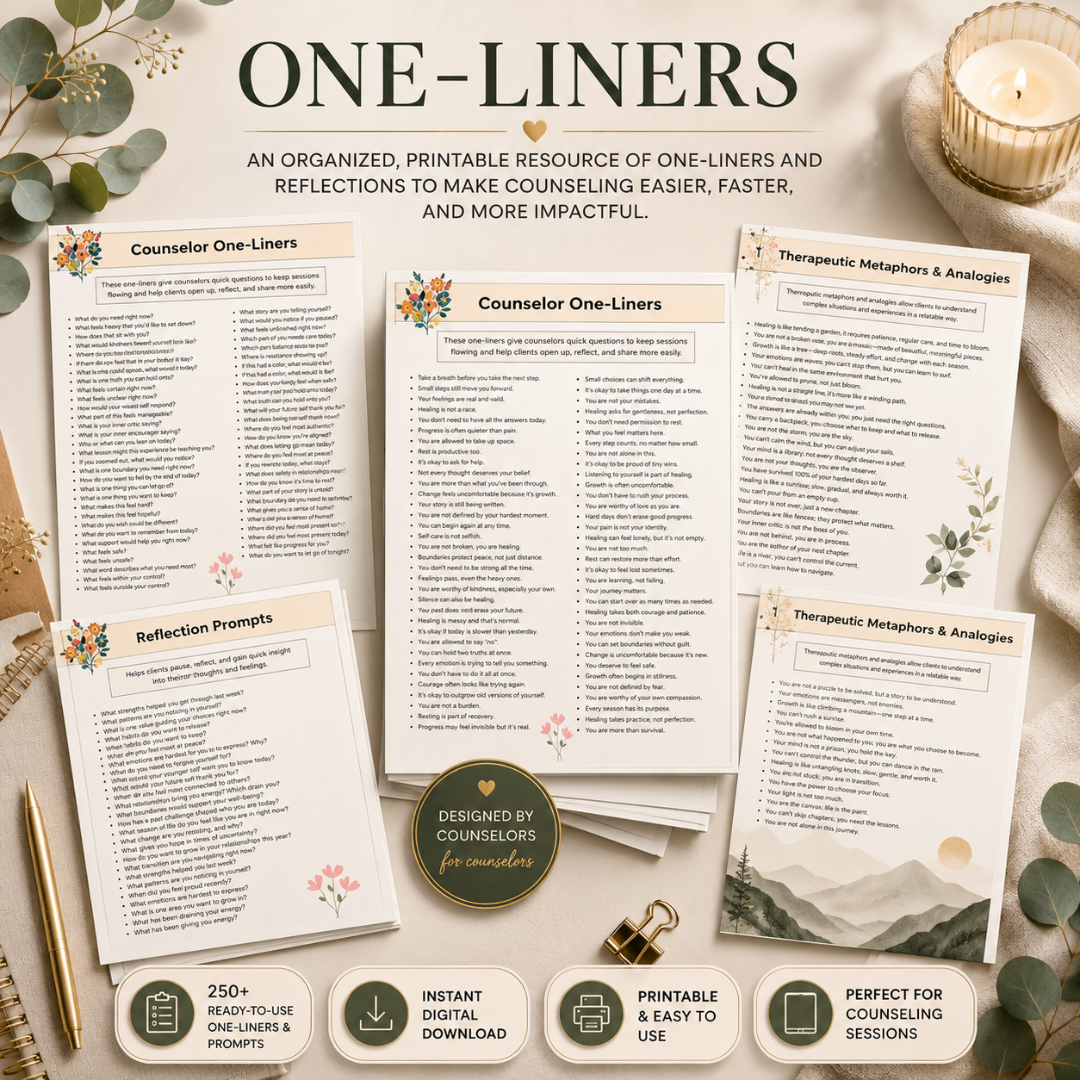 Counselor Cheat Sheets, One-Liners And Reflection Prompts