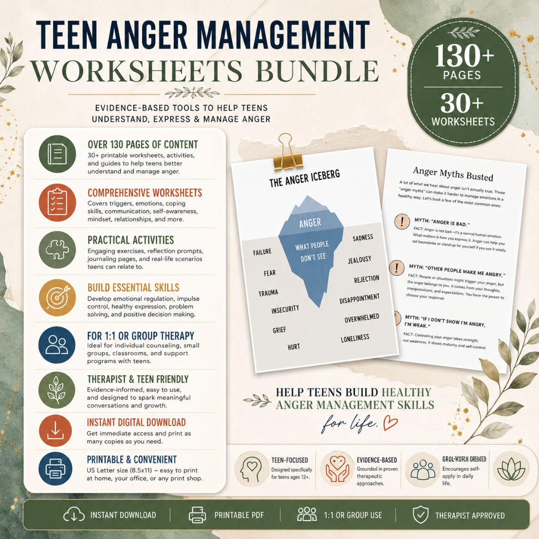 Anger Management Worksheets, Teen Therapy Exercises And Activities