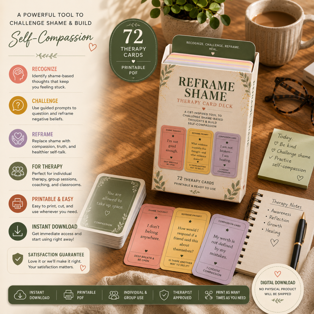 Shame Reframe Card Game, Trauma Therapy Tool For PTSD
