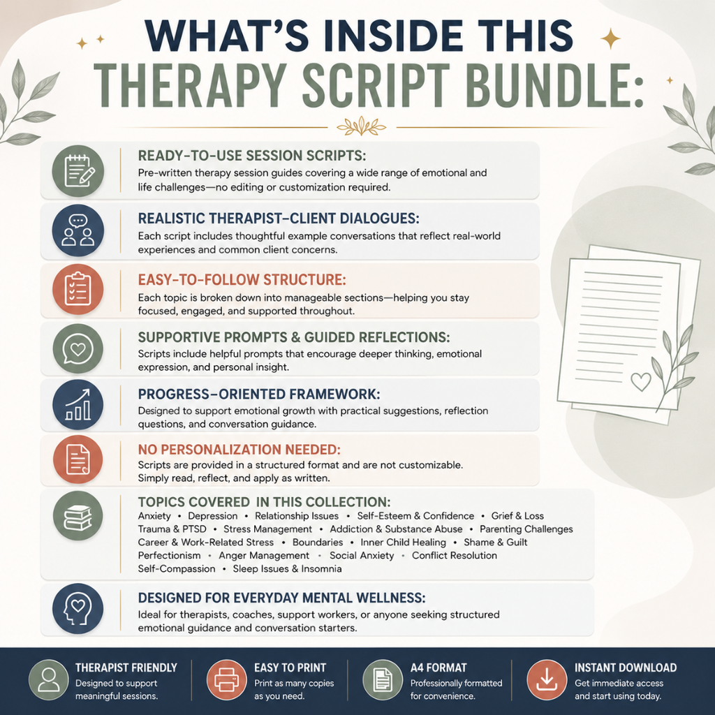 Therapy Session Scripts Guide, Psychotherapy Tools For Therapists