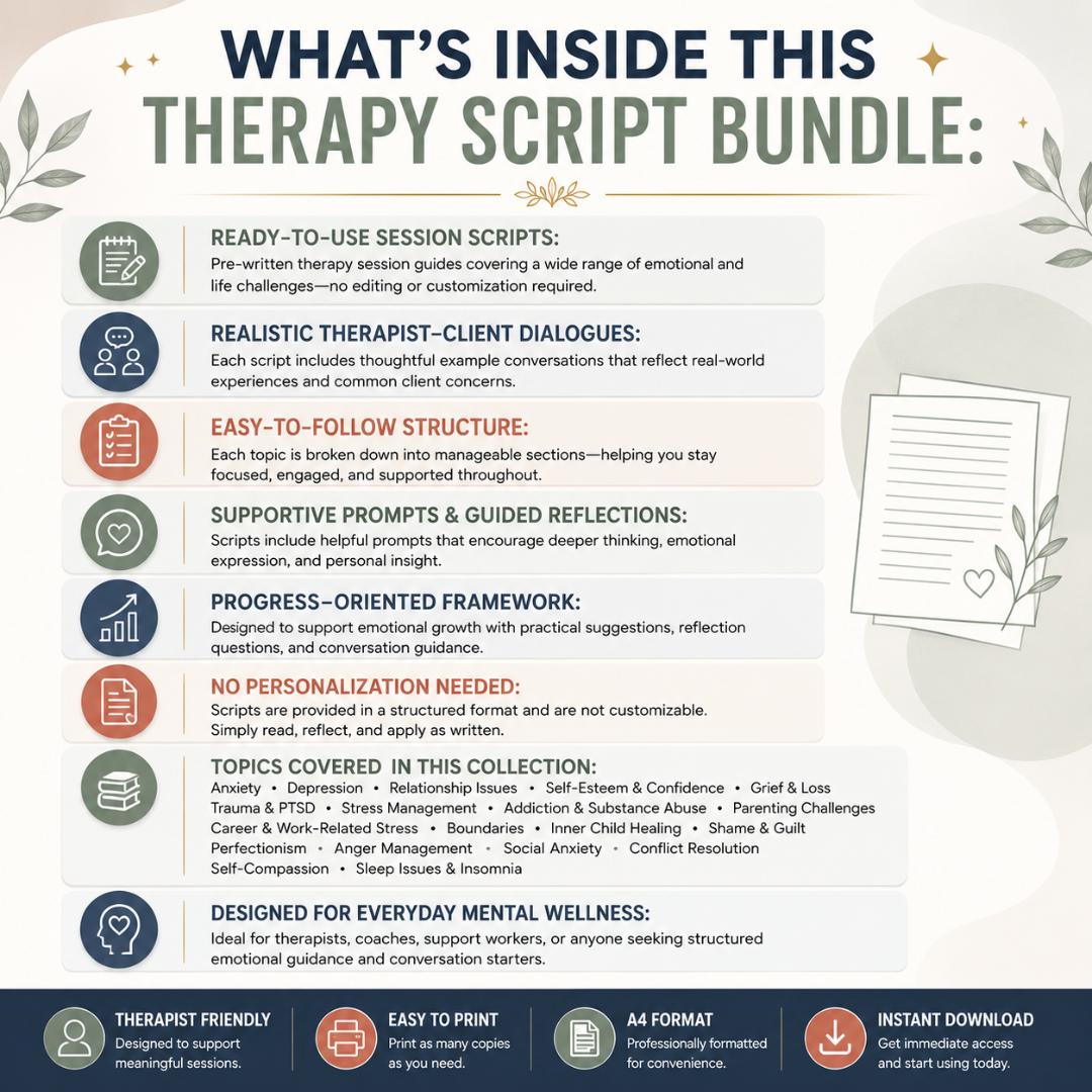 Therapy Session Scripts Guide, Psychotherapy Tools For Therapists