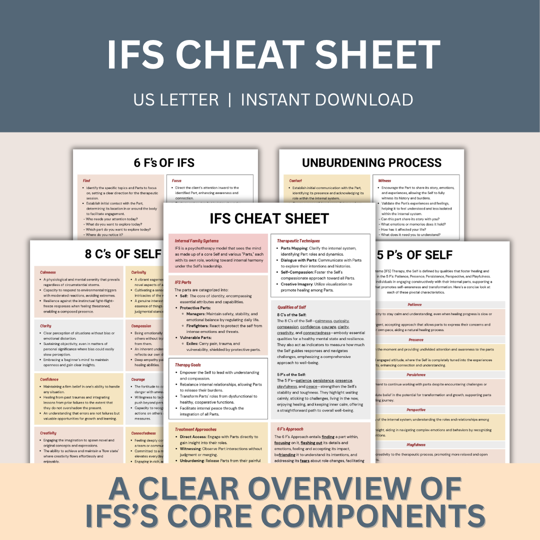 IFS Cheat Sheet, Internal Family Systems Parts Work Guide